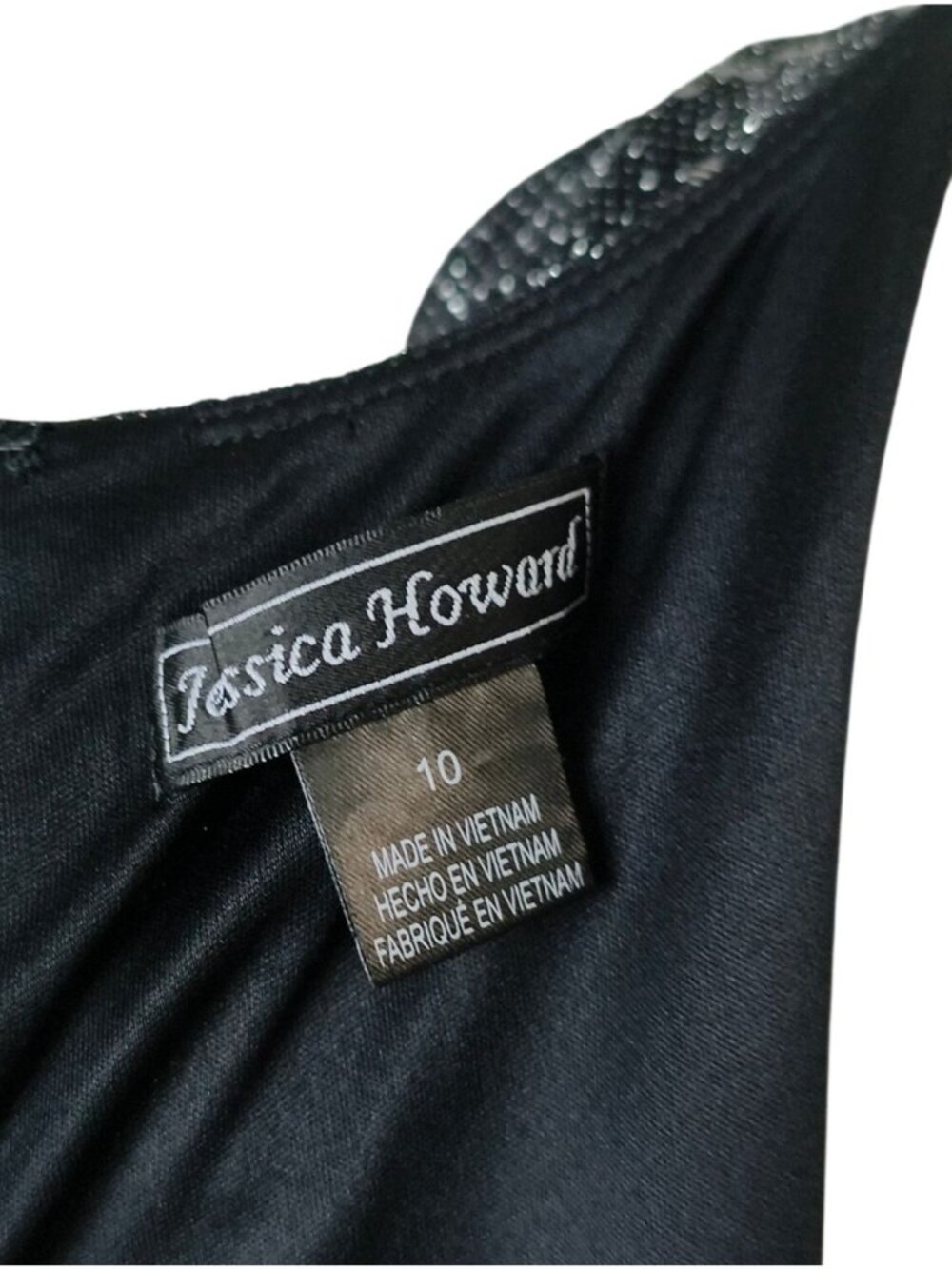 Jessica Howard Cold Shoulder Mini Dress 10 Black Silver Sequin Cocktail Party - Picture 8 of 9
